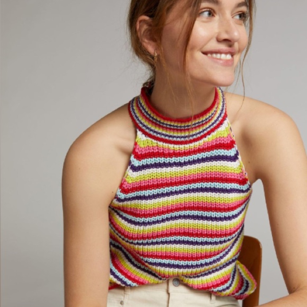 Anthropologie John + Jenn Rainbow Stripe Percy Sweater Tank